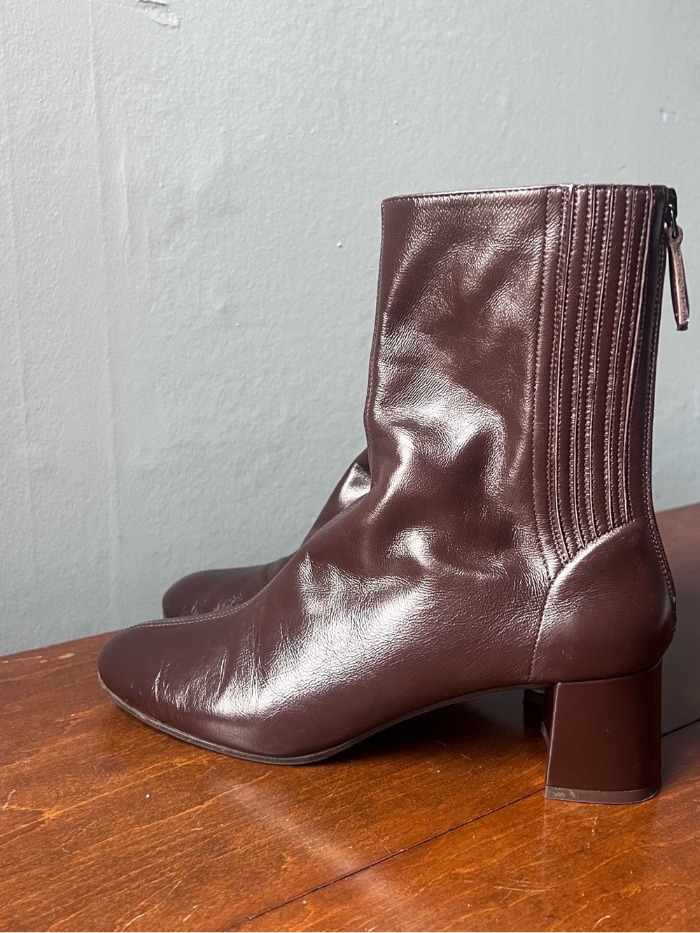 Aquazzura Dark Brown Leather Mid-Heel Ankle Boots